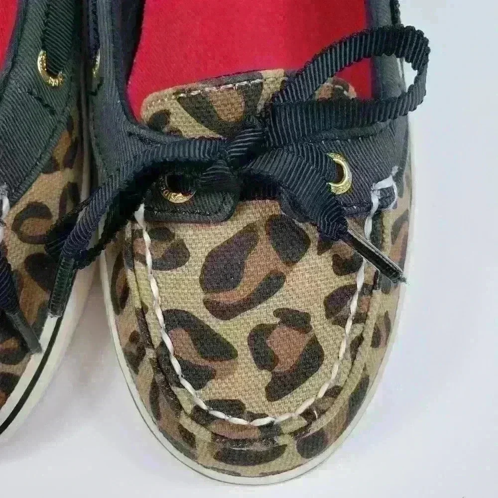 Sperry Top Sider Boat Shoes Leopard Tan Black White Gold Ribbon Laces Size 6M - Picture 4 of 15